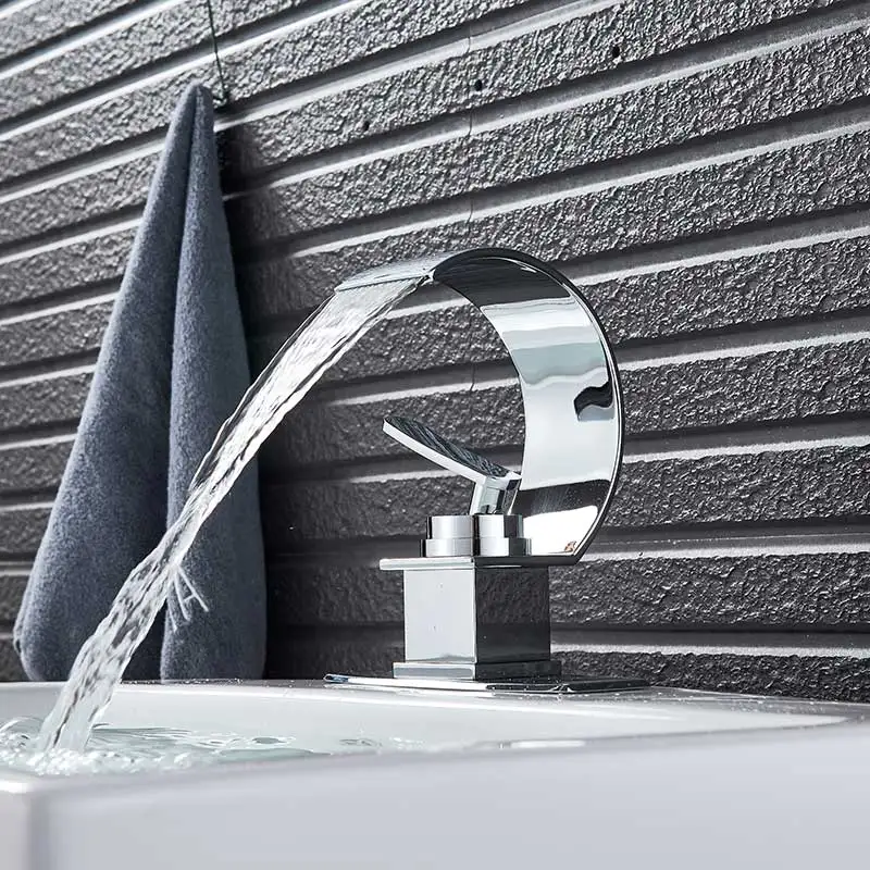 Single Hole Double Handle Hot And Cold Faucet Faucet Creative Waterfall Water Outlet Sink Mixer Bathroom Basin Faucet