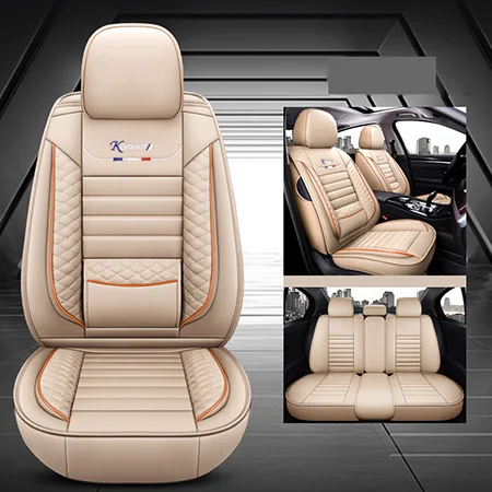 Beige no pillow Кожаные чехлы для автомобильных сидений 5 мест для Toyota Corolla Verso 2006 cruiser 200 estima fj cruiser fortuner hilux lc 200 mark 2 - Название цвета: Beige no pillow