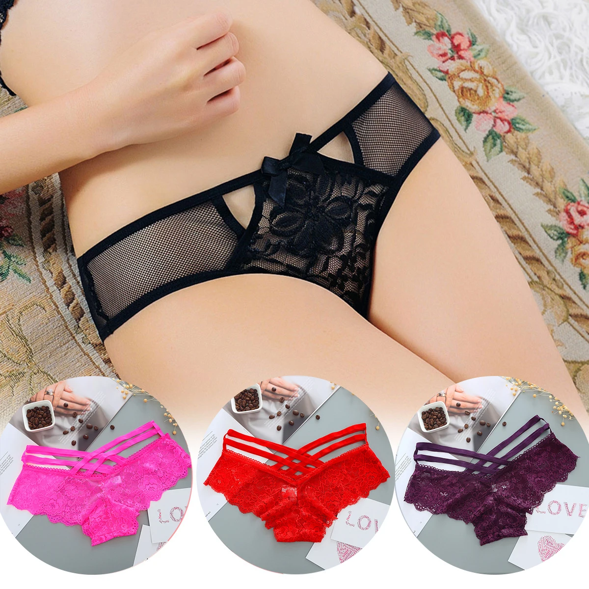 

3pcs Sexy Panties Lace Floral Female for Women Ladies Underwear Lingerie Seamless Briefs Underpants Cotton Panties Intimates