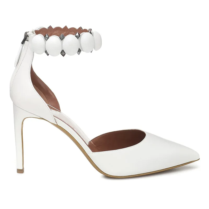 

Women's large black and White PU pointed high heel single shoe rivet fashion women's shoes