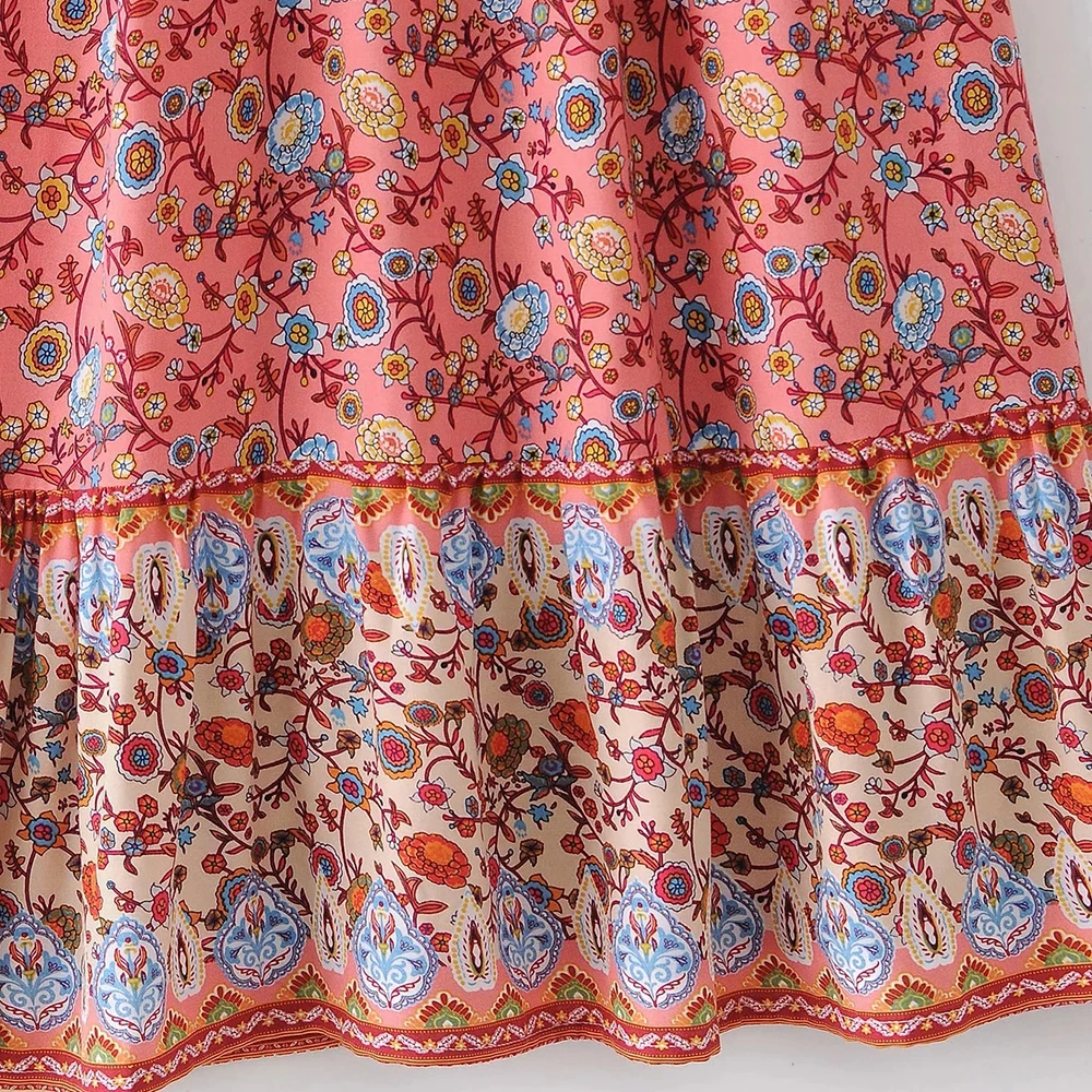 

GypsyLady Vintage Floral Strappy Women Dress Boho Summer Holiday Maxi Dress Backless Sexy Ruffle Button Ladies Female Long Dress