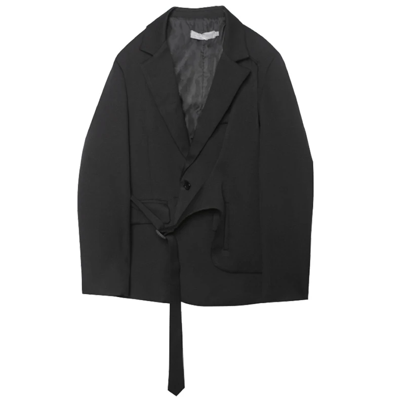 

[EAM] Women Asymmetrical Big Size Blazer New Notched Collar Long Sleeve Loose Fit Jacket Fashion Spring Autumn 2021 1DD3173