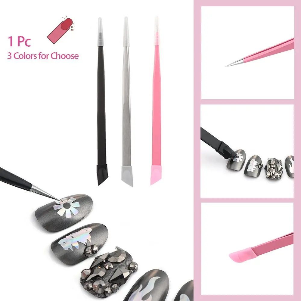 

Multifunctional Nail Tweezers with Silicone Pressing Head Rhinestones Picker Double head Pointed head Tweezers Nail art tool