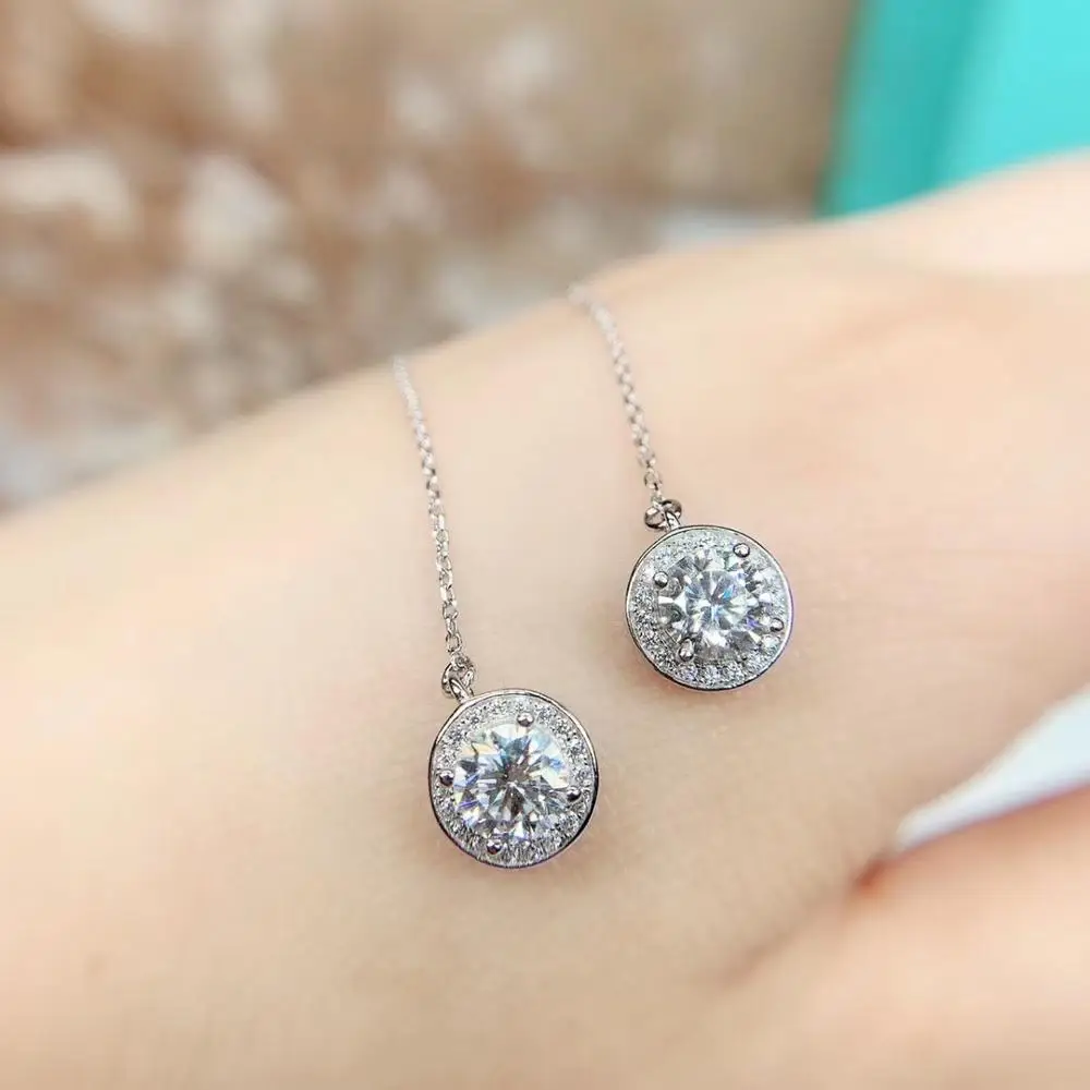 Poetry Of Jew Store Round Moissanite Cut Total 1.00ct Diamond Test Passed Moissanite Silver Earring Jewelry Girlfriend Gift