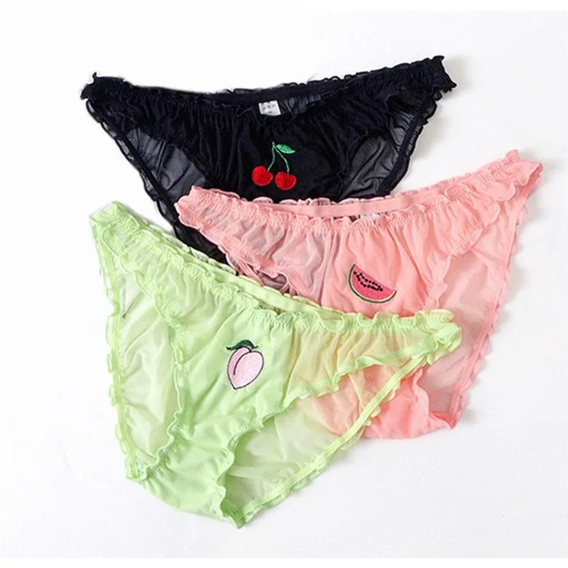 

Women Sexy Lace Temptation Low-waist Panties Fruit Embroidery Transparent Briefs Seamless Sweet Underwear
