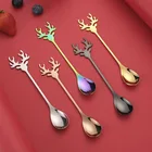 Кофейная ложка из нержавеющей стали, Рождественская посуда в виде головы лося и оленя, забавные аксессуары для чая, кофе, мороженого, десерта, сахара