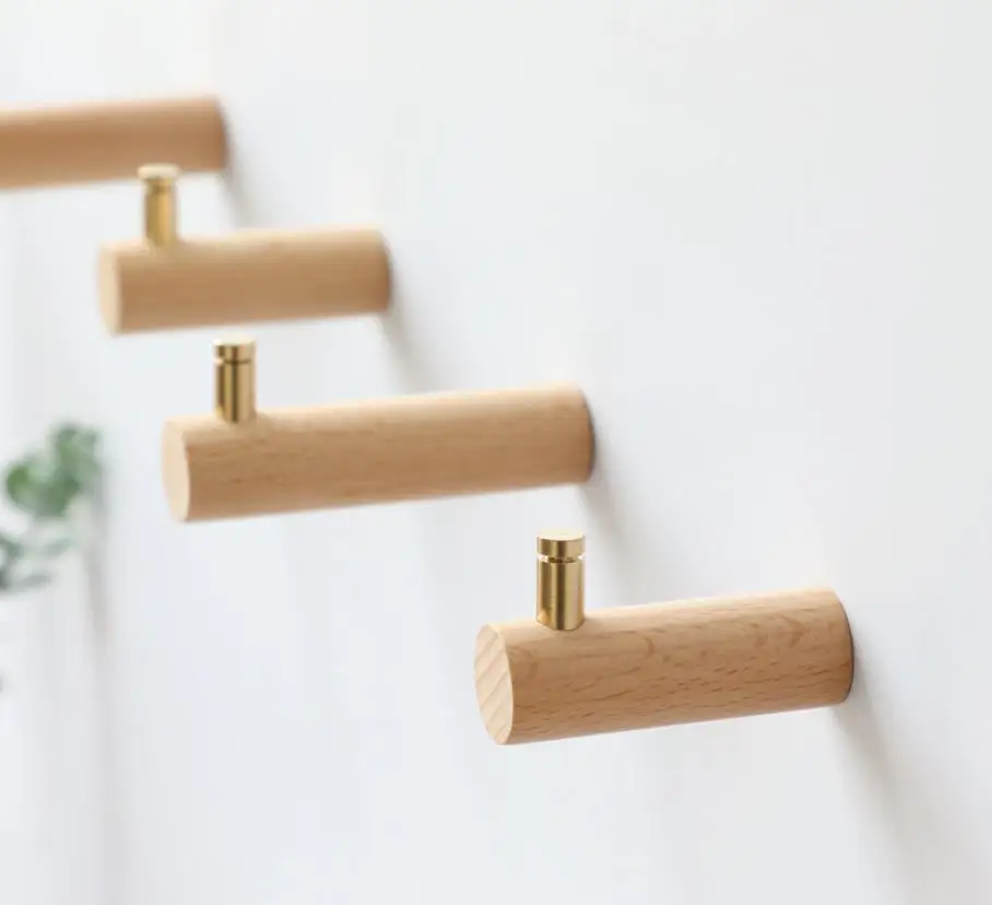 Wooden Robe Hook Nordic Hooks for hanging bags keys coat Wall Mounted Clothes Hangers Black Walnut Beech Hallway Bathroom Hanger |
