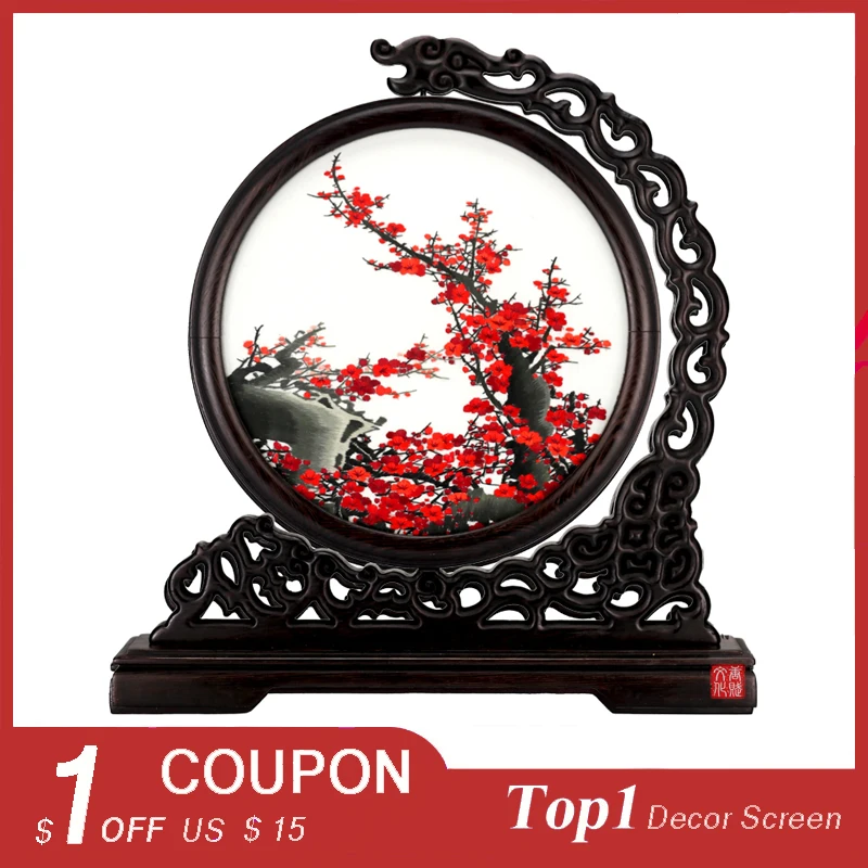 Панда с круглым экраном китайская ручная вышивка двухстороннее украшение для