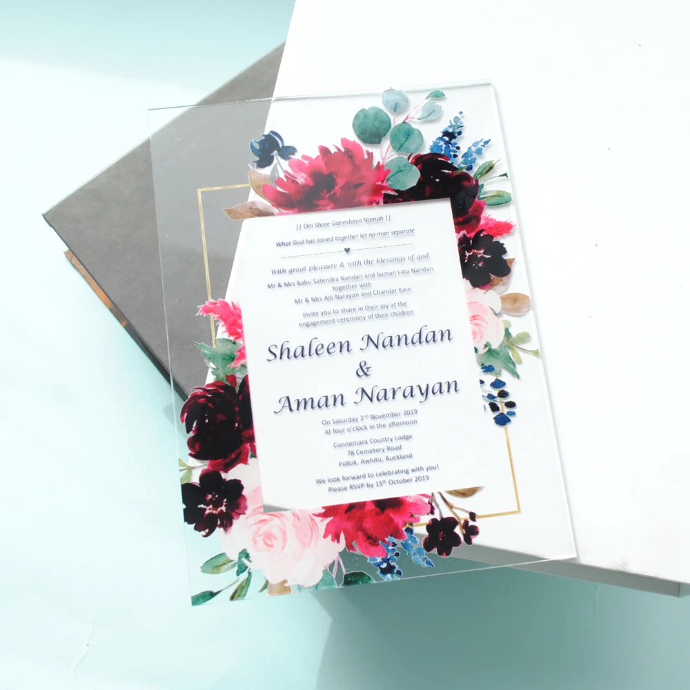 Прозрачная акриловая открытка под заказ цветная УФ печать деревянная Свадебная