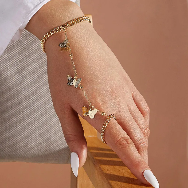 

2021 Women's Butterfly Bracelet Vintage Simple Chain Butterfly Charm Finger Bracelet 2021 Fashion Charm Jewelry Gift