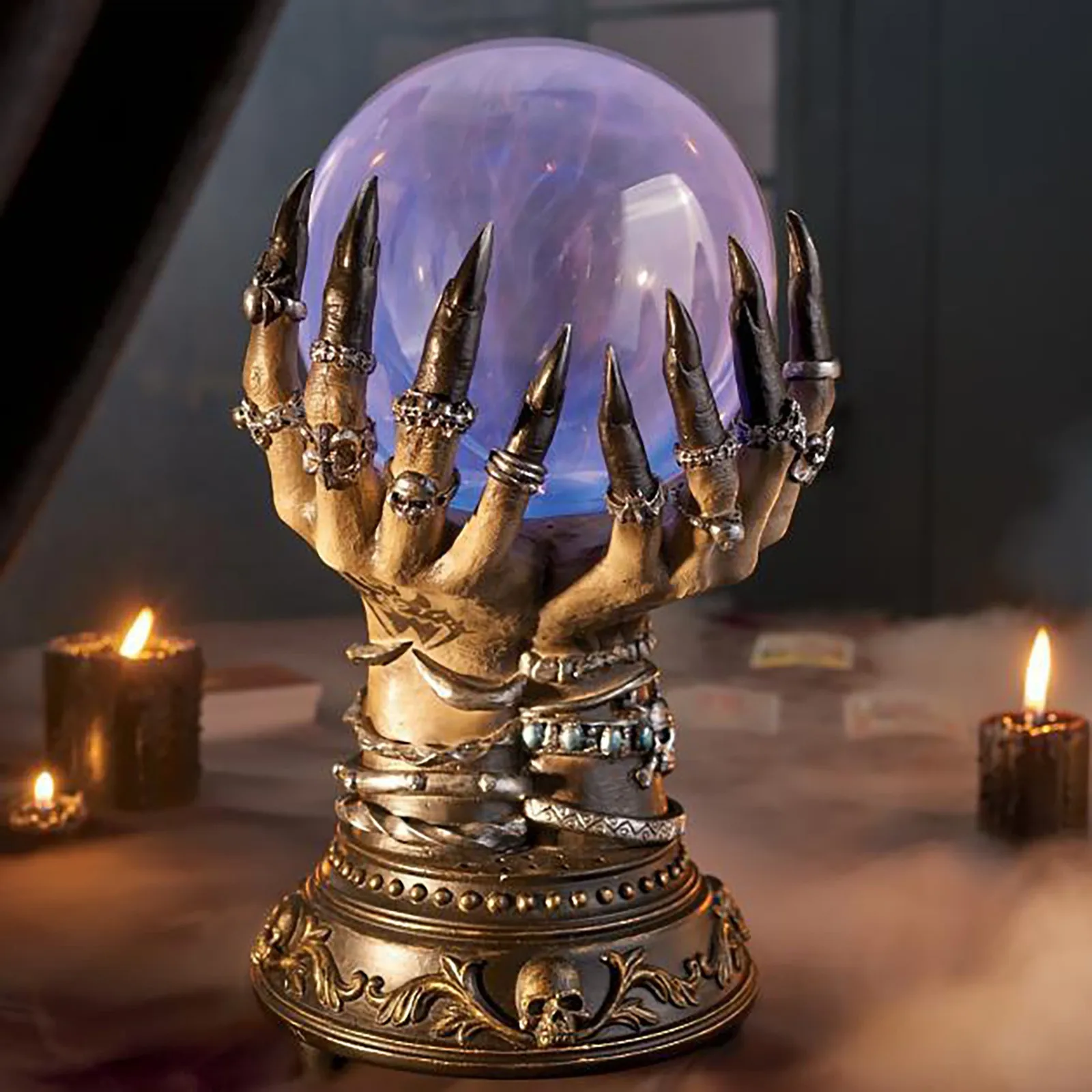 Glowing Deluxe Cellular Crystal Ball Luminous Magic Witch Hand Electrostatic Plasma Light Serve Skull Finger Hallow Spooky Decor