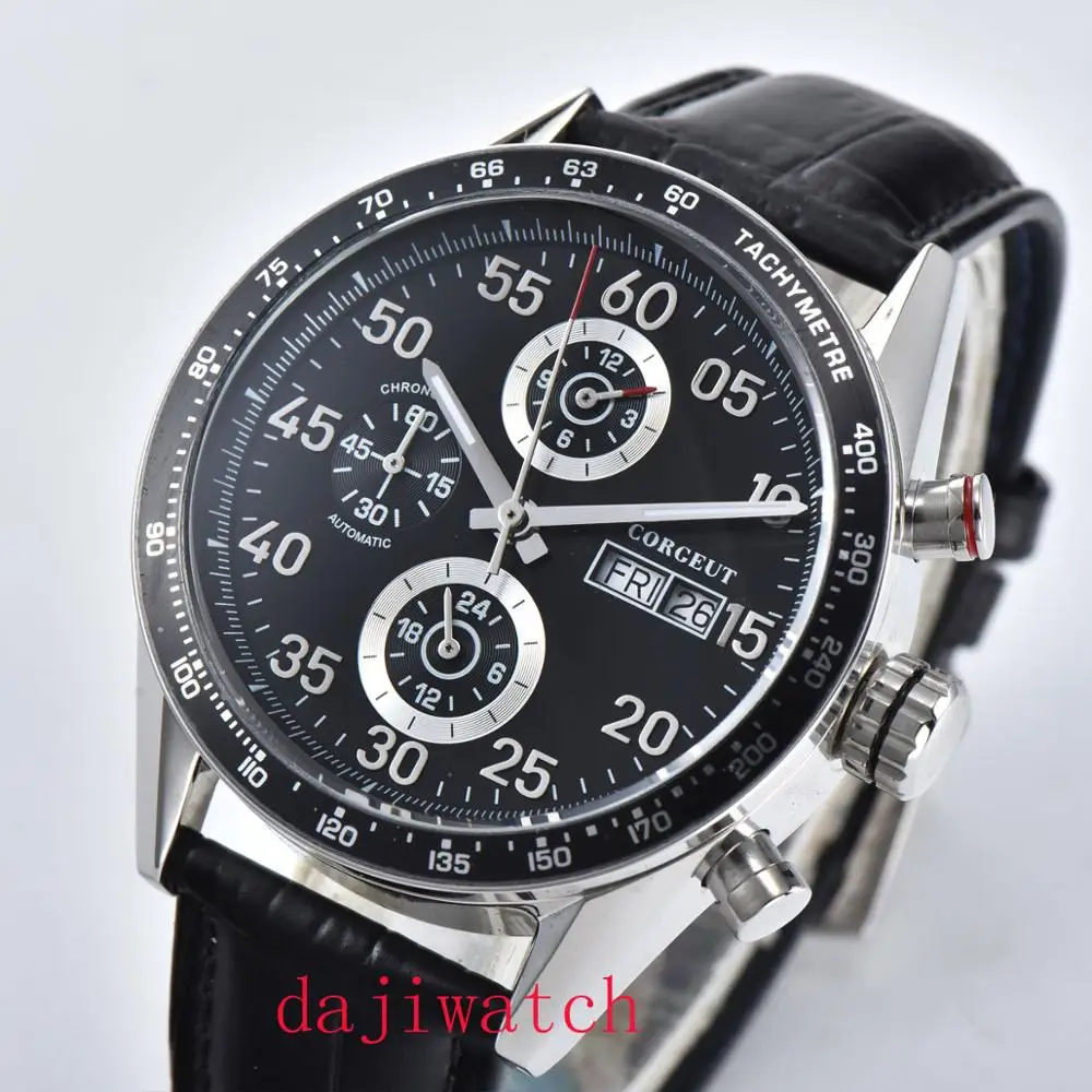 44 мм Corgeut черный циферблат лучший бренд класса люкс из нержавеющей стали чехол