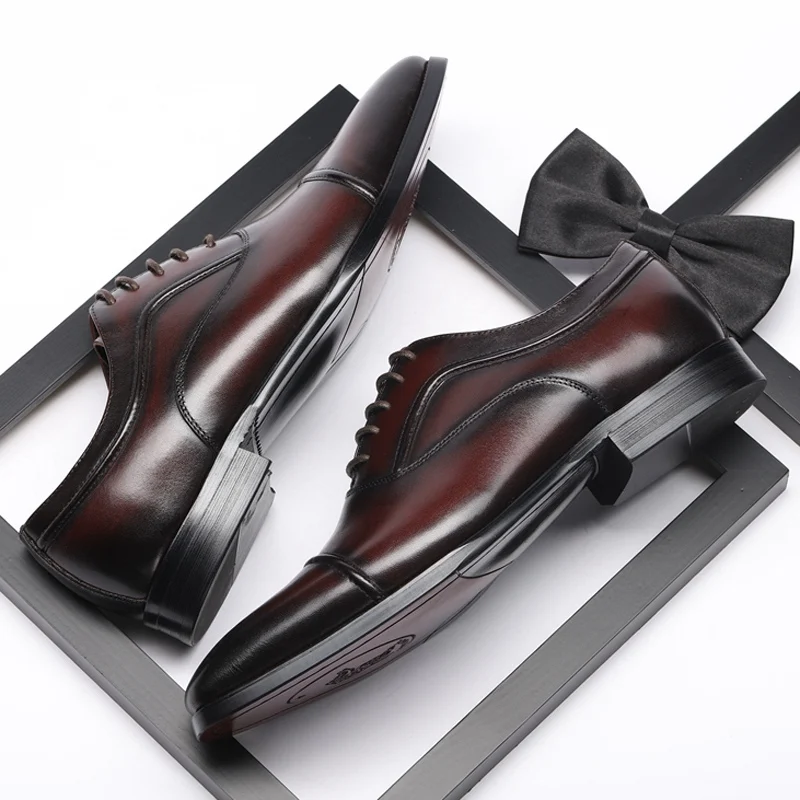 Italian Design Man Handmade Party Wedding Shoes Natural Genuine Leather Men's Pointed Toe Laces Cap Retro Brogue Flats DX155 | Обувь