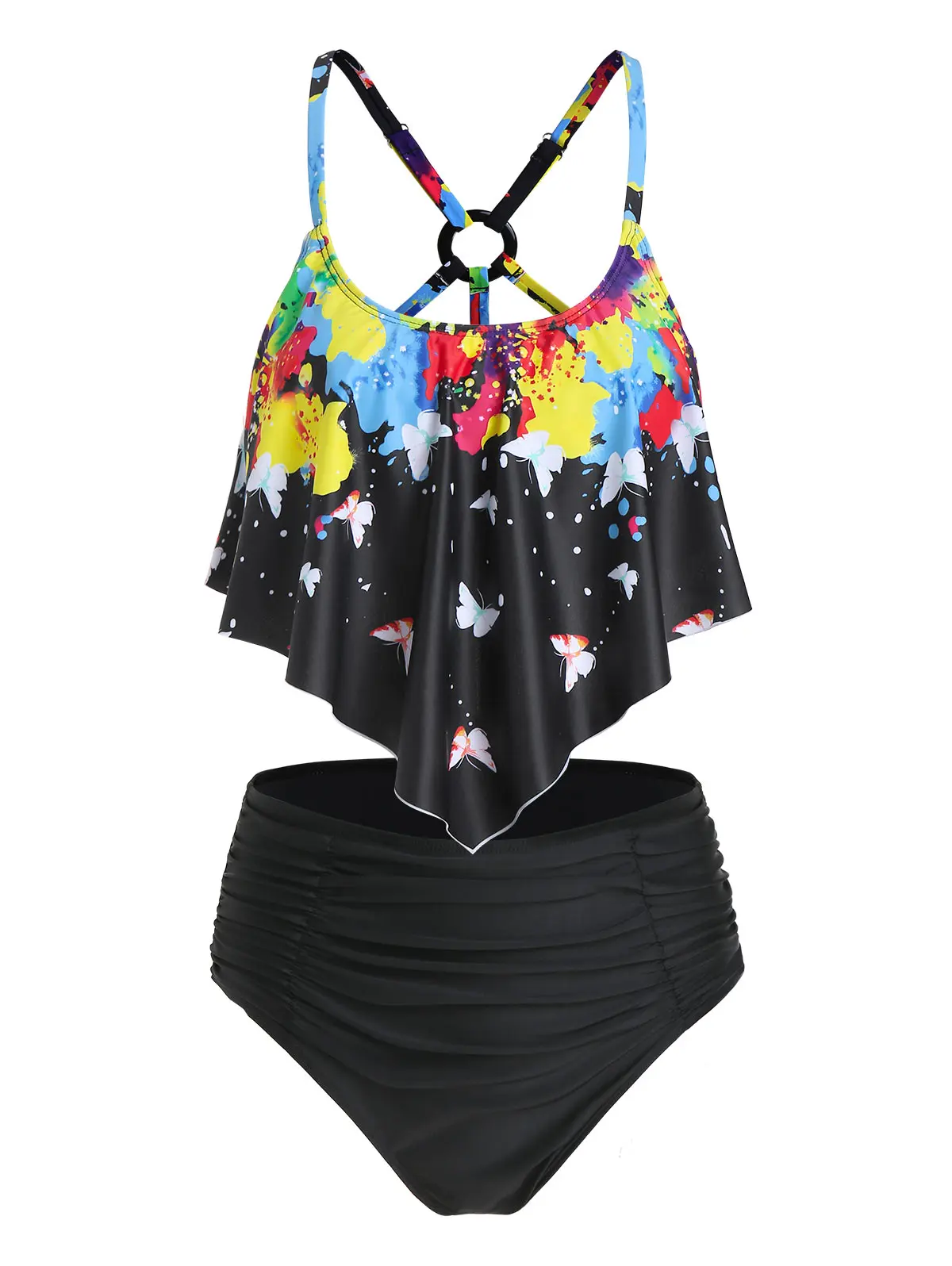 

Wipalo 2021 Bikini Set Paint Splatter Butterfly Print Padded Tankini Swimwear Women Two Pieces Swimsuit Biquini Plus Size 3XL