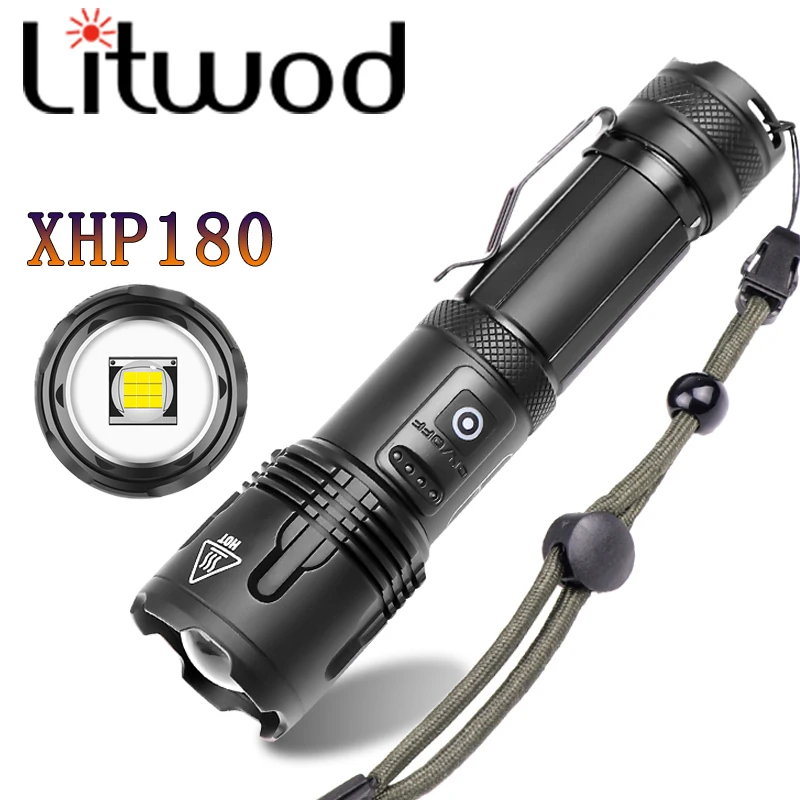 

XHP180 2,000,000LM Flashlight Zoomable Torch Usb Rechargeable 18650 or 26650 Battery Super Bright Led Powerbank Function Lantern