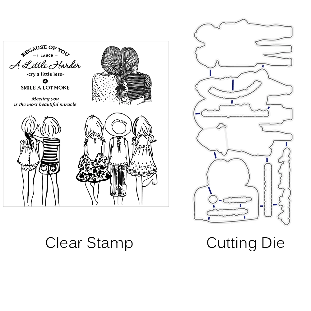 

AZSG Cute Girls Best Friend Cutting Dies Clear Stamps For DIY Scrapbooking Decorative Card making Crafts Fun Decoration Supplies