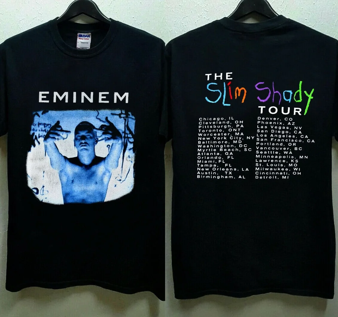 

Редкая популярная Винтажная Коллекция 1999 года, футболки Eminem Slim Shady Tour с новым принтом, популярный размер, Мужская футболка с коротким рукаво...