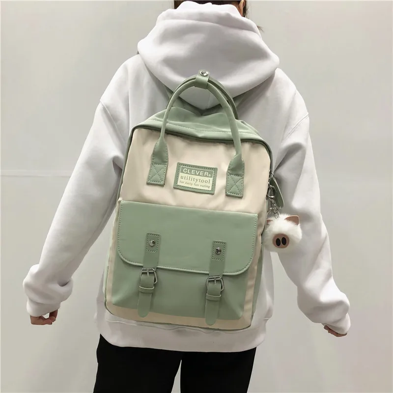 Women Nylon Backpack Candy Color Waterproof School Bags for Teenagers Girls Patchwork Backpack Female Rucksack