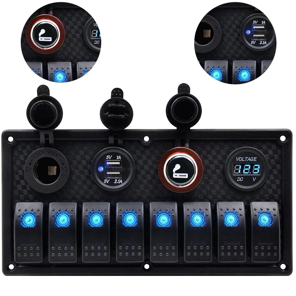 Панель переключателей 4/8 Gang 12 В для автомобиля лодки два порта USB зарядки гнездо