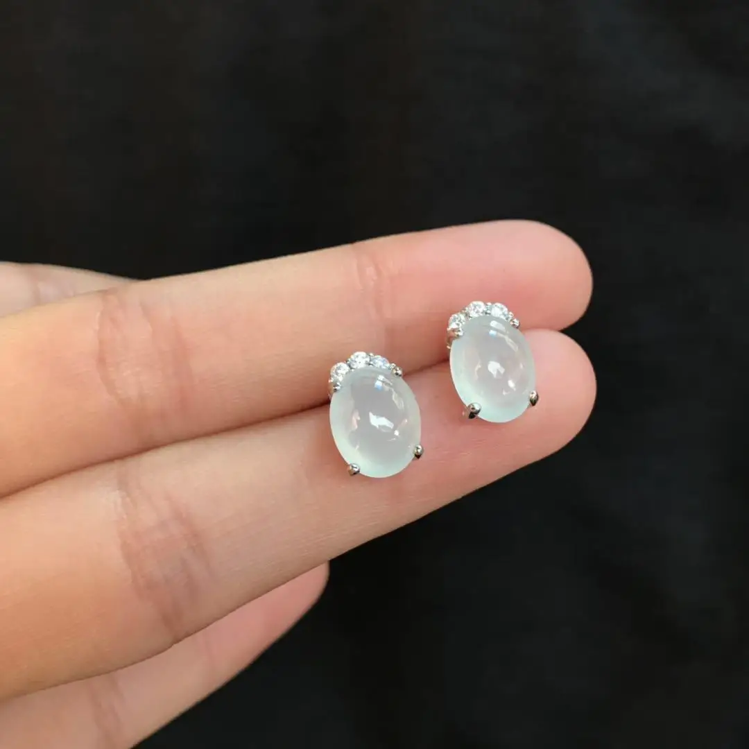 

Original new silver inlaid ice chalcedony egg round opening adjustable ring elegant charm temperament retro ladies jewelry