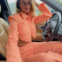 autumn fashion blazers set outfit 2 piece set breasted crop top high rise pants suits casual women clothing orange gray