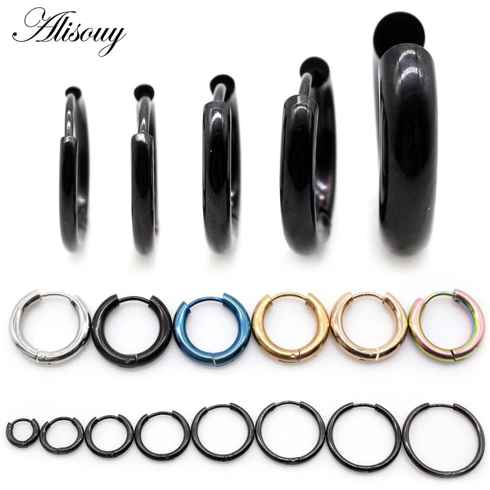 Alisouy 2pcs Stainless Steel 1.6/2/2.5/3/5mm Thick Women Men Circle Clip Round Hoop Earrings Ear Helix Punk Piercing Jewelry