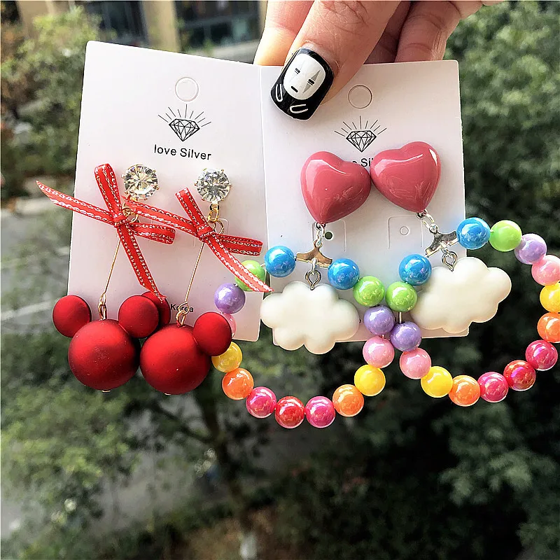 Earrings for Women 2021 Multicolor Beaded Accessories for Women Round Acrylic Boho Vintage Drop Earrings Korean New Earrings Set