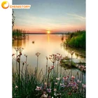 Набор для рисования по номерам на холсте Закат, озеро, в раме