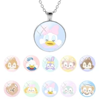 disney innocent donald duck glass image cabochon link chain pendant necklaces party gifts new fashion handmade ornaments fsd241