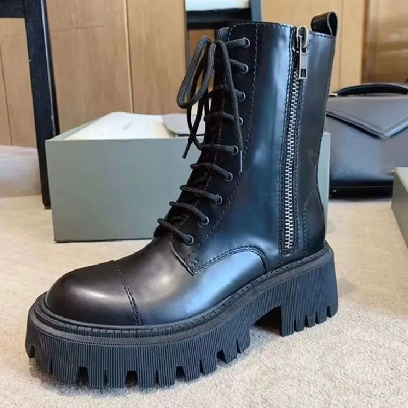 

Woman Shoes Genuine Leather Platform Boots Falt Zipper Ankle Boots Women Round Toe Fashion Casual Shoes Spring Fall Botas Mujer