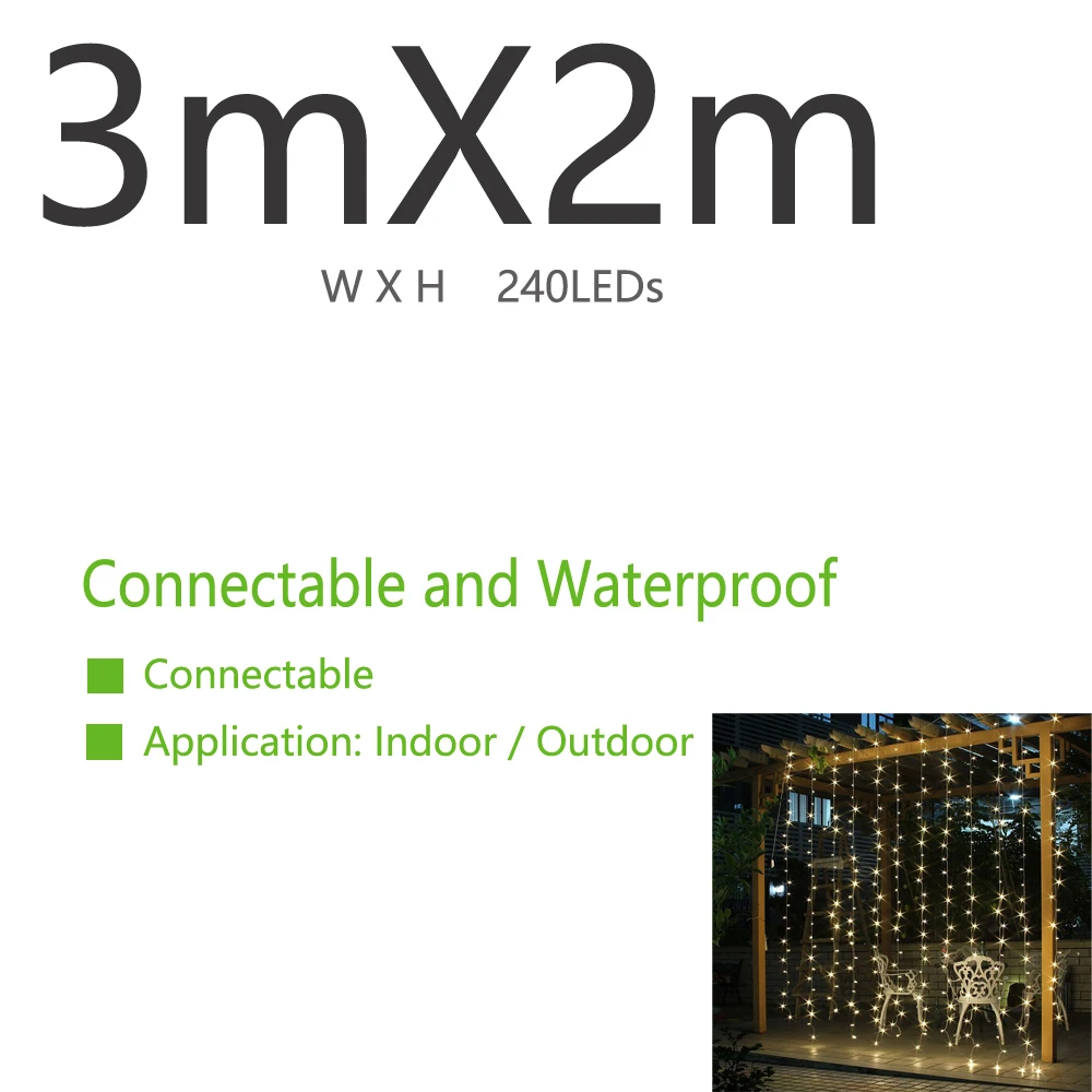 3x2m 240leds 220 В светодиодная гирлянда светодиодный Шторы строка светильник с изображением Луны и звезд, лампа теплый белый гирлянда светильник для свадьбы фестиваль в честь Рождества вечерние дома украшения - Испускаемый цвет: 3x2m 240leds