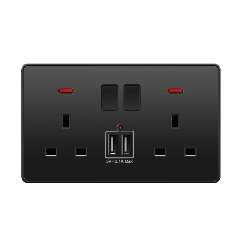 Depoguye 13A UK 146mm*86mm Socket 220V To USB Electrical Wall Outlet with Charger Black Standard Switch Panel | Обустройство дома