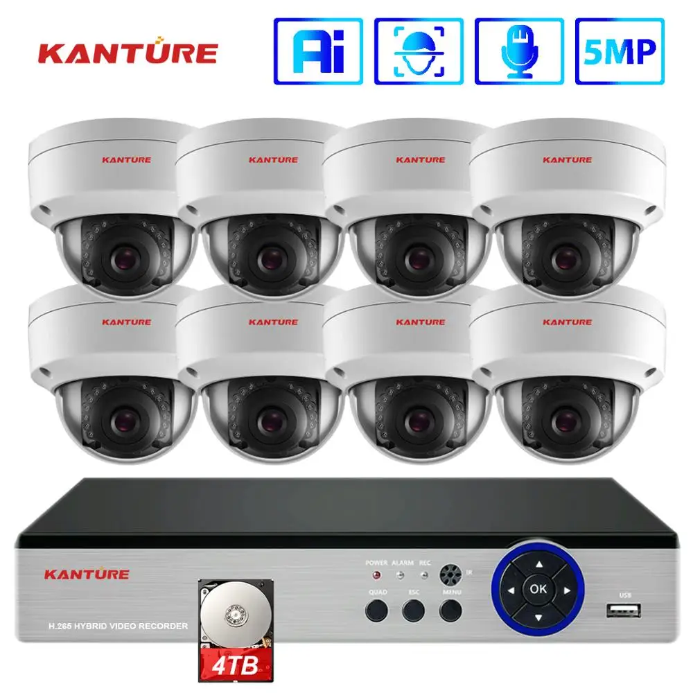 Система видеонаблюдения KANTURE H.265 + CCTV 8 каналов 5 МП POE NVR Аудиозапись лиц комплект