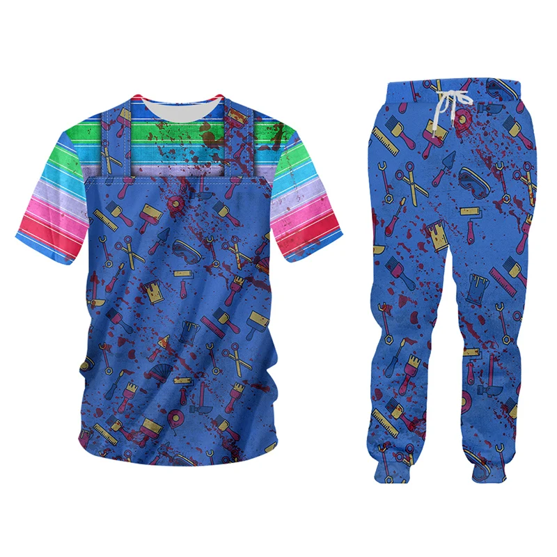 UJWI Summer 2 Piece Set Black Rainbow denim fake two pieces Short Sleeve Print Tank Tops Shorts Mens Sets Gym Sleeveless Hoodie | Мужская