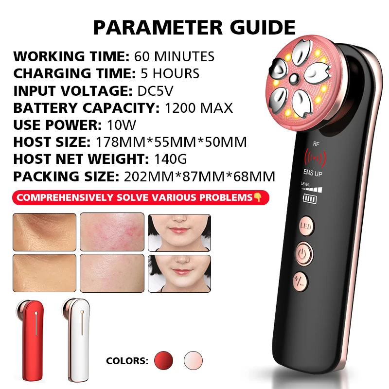

EMS RF Face Wrinkle Removal Beauty Massager Micro-Current Facial Lifting Tigthen Radio Frequency LED Photon Skin Rejuvenation
