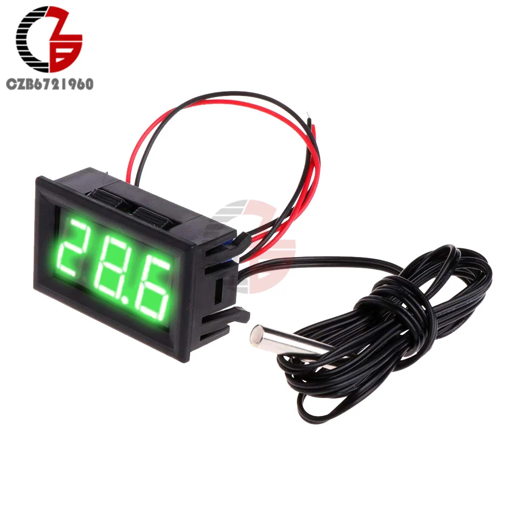 2 Wire Green 1 м двойной светодиодный дисплей цифровой термометр для холодильника холодильник, Аквариум авто датчик температуры метр детектор Тестер монитор - Цвет: 2 Wire Green