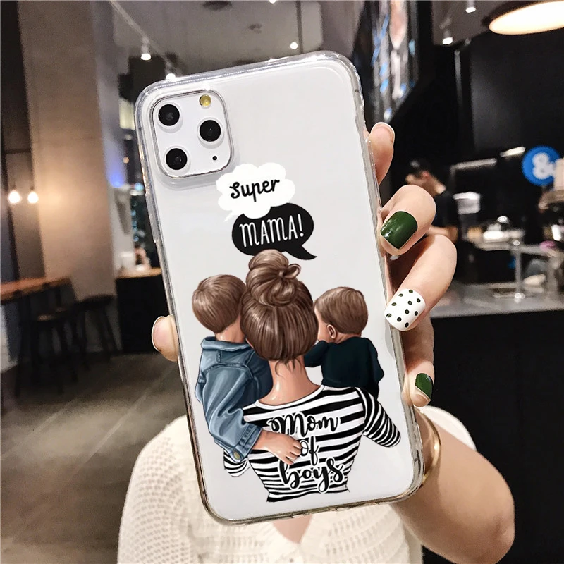 Fashion Black Brown Hair Baby Mom Girl Queen Case For iPhone 11 Pro Max Xs XR 6 6S 7 8 Plus soft silicone Woman Phone Cover | Мобильные