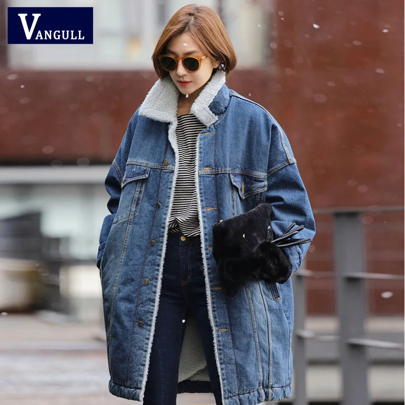 as picture Vangull меховая теплая зимняя джинсовая куртка для женщин Новая мода осенние шерстяные джинсы с подкладкой пальто для женщин куртка-бомбер Casaco Feminino - Цвет: as picture