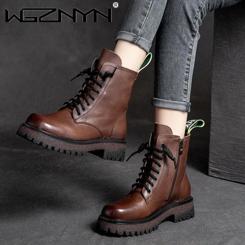 

Женские ботинки ручной работы, средние ботинки-туфли, осень и зима 2021, новая обувь в стиле ретро на толстой подошве и высокой платформе