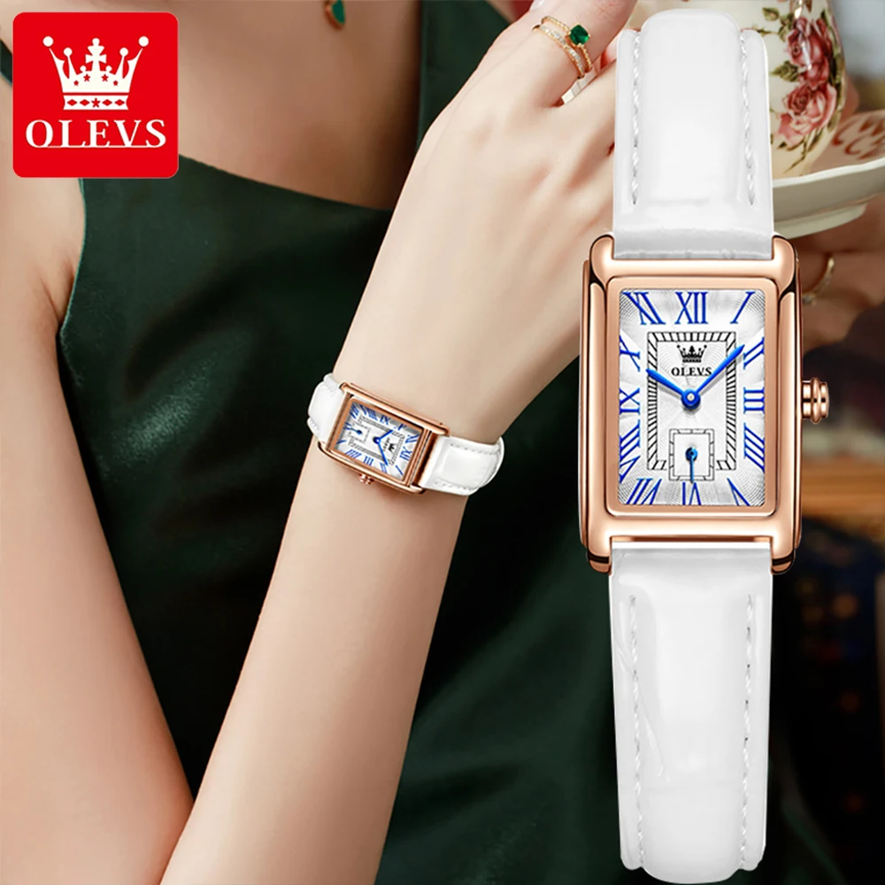 

OLEVS Reloj Mujer Luxury Women Watches Rose Gold Leather Strap Band Watch Women's Fashion Square Women Wristwatch Zegarek Damski