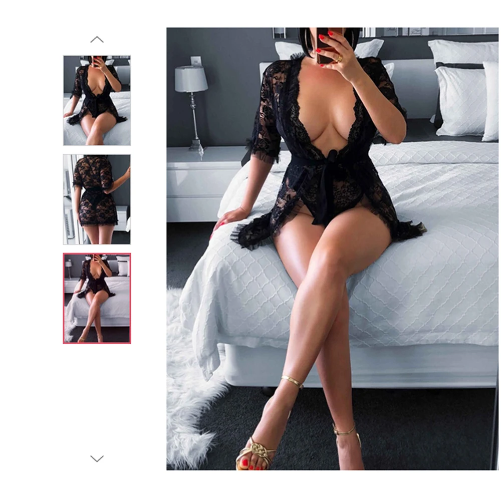 

Женское соблазнительное однотонное нижнее белье, 1 шт., Черная кружевная прозрачная ночная рубашка с глубоким V-образным вырезом и полурукав...