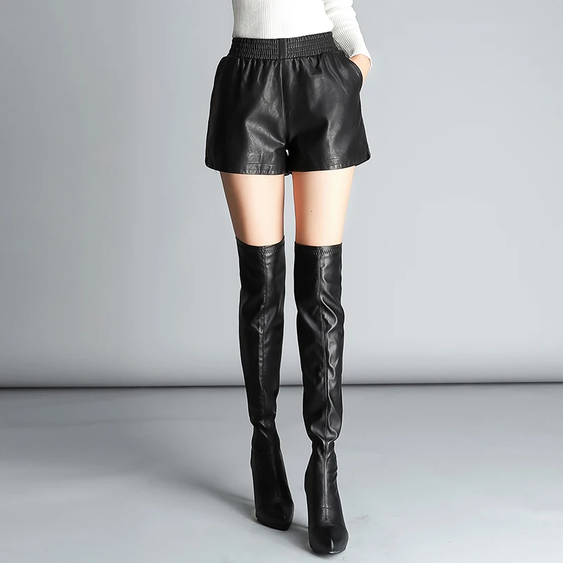 Осенние кожаные шорты на молнии с ремнем из искусственной кожи Женские