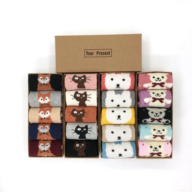 5 Pairs/box Wholesale Women's Boxed Pack Socks Warm Wholesale Female Thickened Sock In Winter