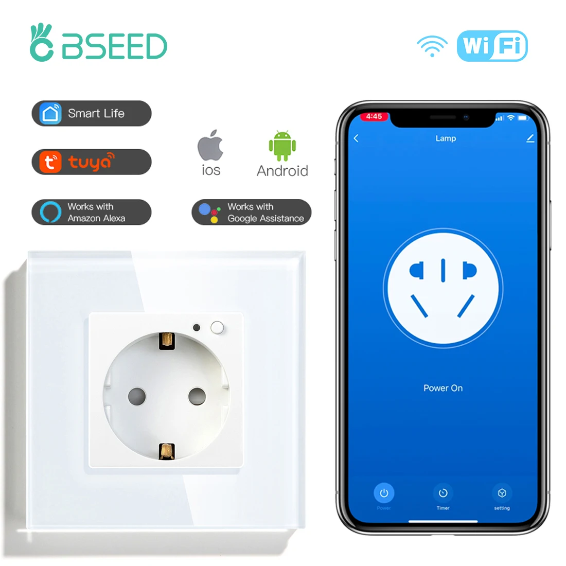 

Bseed Russia Power Monitor Wifi Wall Socket Work With Tuya Alexa Smart Life 4 Colors Timer Function For Smart Home