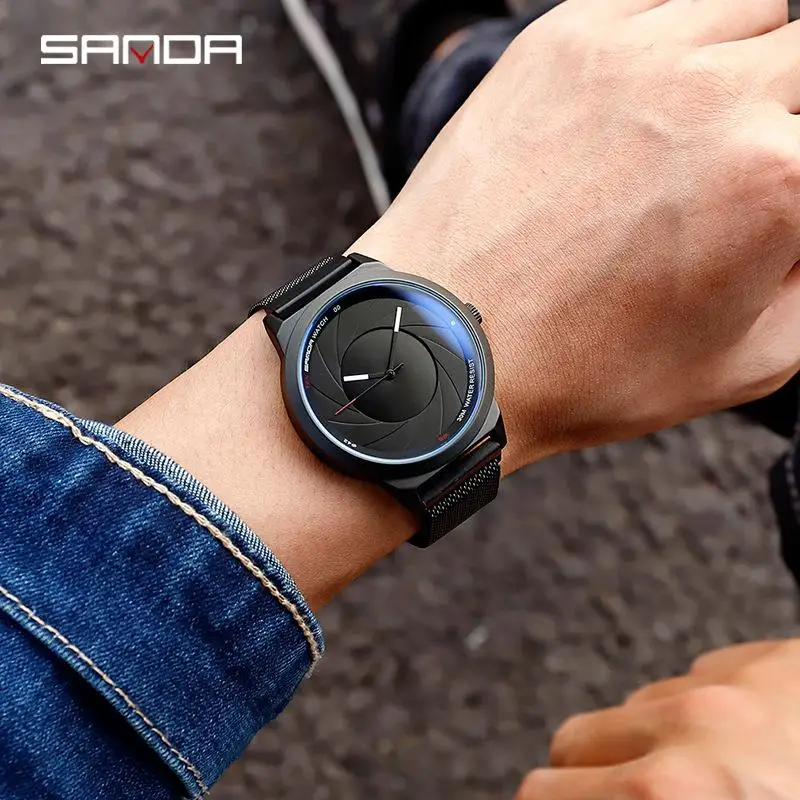 Часы Sanda Мужские кварцевые в стиле унисекс креативные с круглым отверстием