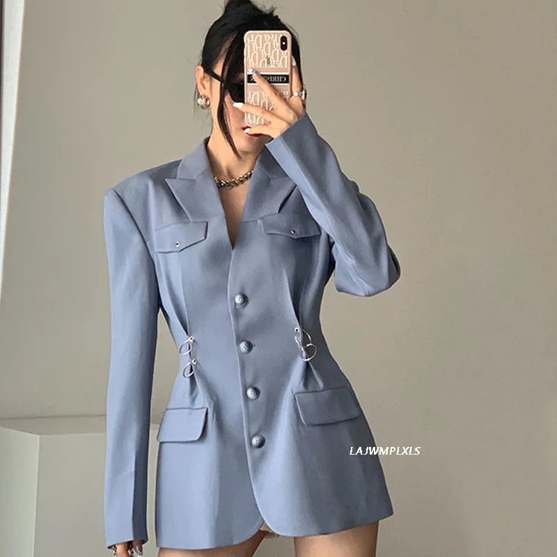 

Minimalist New Trendy Women Blazer Fashion Metal ring Decoration Solid Color Women Top 2021 Spring and Autumn All-match