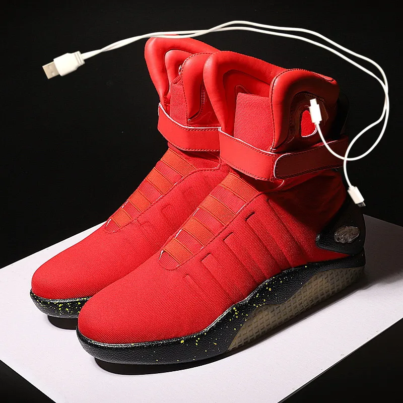 

Spring Adult Basketball Shoes USB Charging LED Luminous Shoes Men Fashion Light Up Casual Men Back To The Future Glowing Sneaker