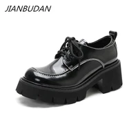 jianbudan new platform pumps british wind womens wedge patent leather casual shoes lace up fashion height increasing girl shoes