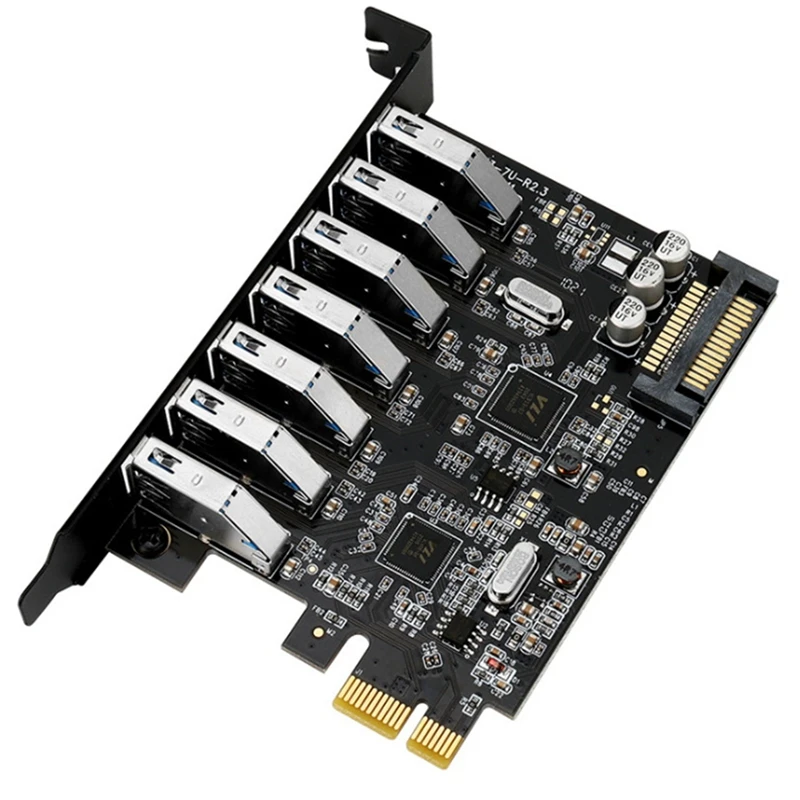 

7 Port USB Expansion Card 7 Port USB3.0 Adapter Card Pcie USB 3.0 Expansion Card with 15 Pin Power Supply for Desktop