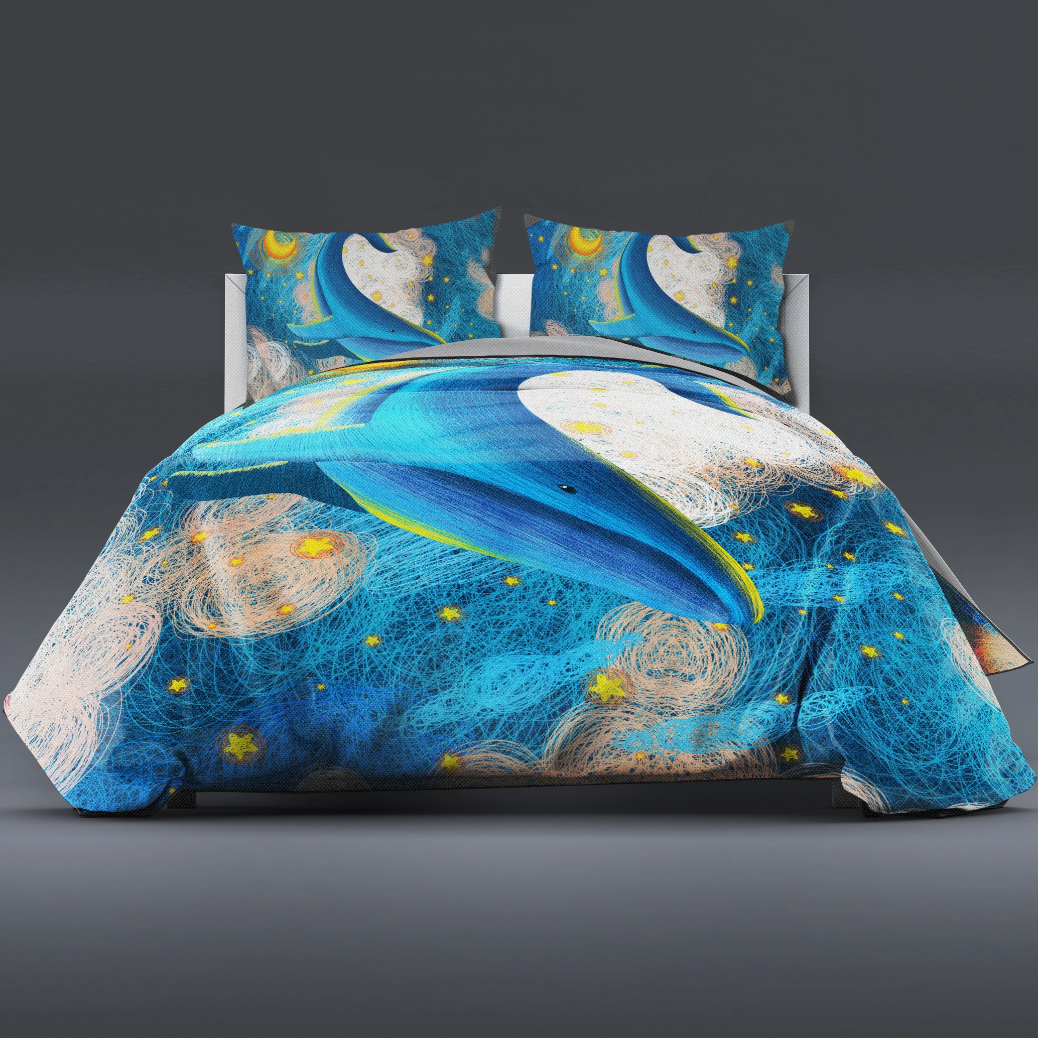 Комплект постельного белья для детей с рисунком Кита 3d синий комфортный комплект